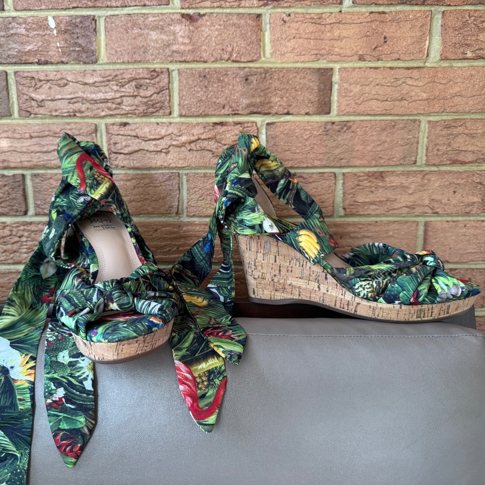 Ohanna Ankle Wrap Wedge Sandal with Memory Foam
